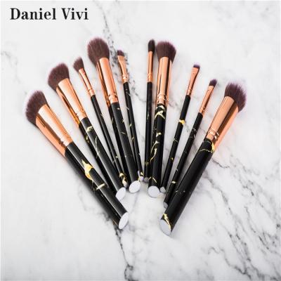 China Angular Blush 10 Pcs Black Marble Handle Make Up Brushes For Travel Makeup for sale