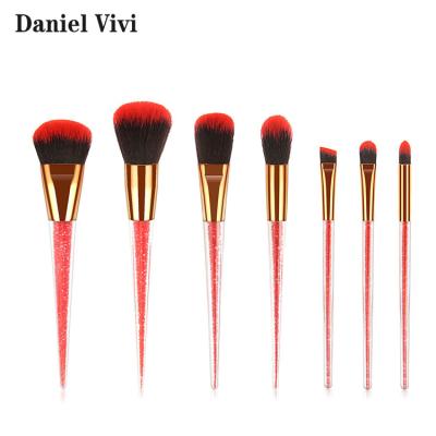 China Angular Blush 7Pcs Crystal Foundation Glitter Red Custom Synthetic Professional Set Bling Makeup Brushes for sale