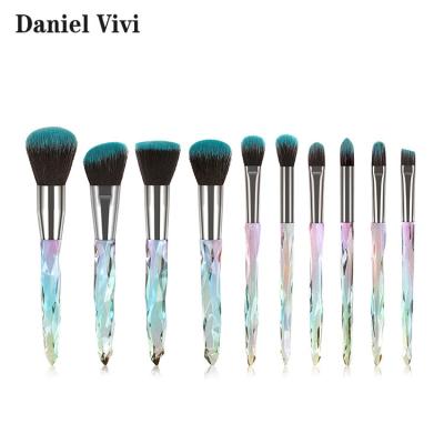 China Angular Blush Make Your Own Label Green Glitter Makeup Brushes 10Pcs Crystal Diamond Foundation Brush Set Shiny for sale