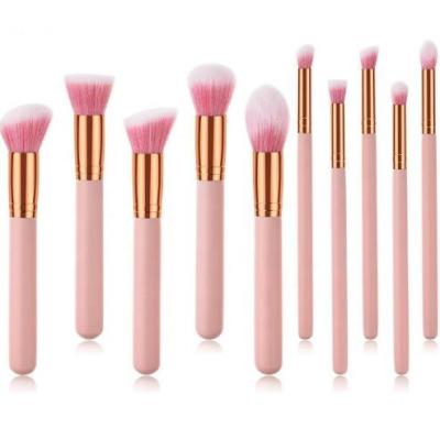 China Angular Blush New Pink 10pcs Kabuki Makeup Brush Set Luxury Base Make Up Brushes for sale