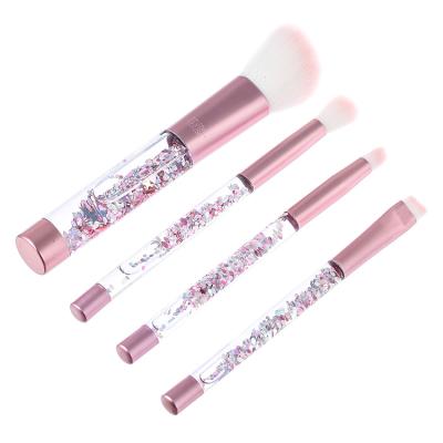 China Angular Blush New Style Customized Liquid Glitter 4pcs Handle Makeup Crystal Set Brush With Glittering PVC Pouch for sale