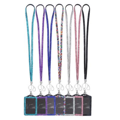 China Hot Selling Fashoin Rhinestone Neck Strap Badge Bling Lanyard With Crystal Id Card Holder for sale