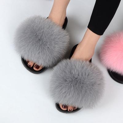 China Fashion Trend Fox Shoes Raccoon Fur Feather Fluffy Animal Indoor Women's Slippers Slides Sandals for sale