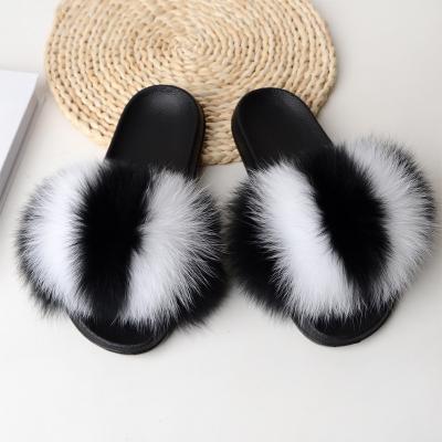 China Hot Selling Real Fashion Trend Indoor Durable Mixed Color Women's Summer Fox Fur Slipper for sale