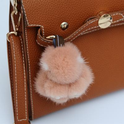 China Eco-friendly cute real fur pompom plush pompom rabbit plush minkt fur chain head rabbit for sale