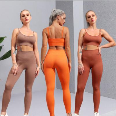 China Breathable Fashionable Khaki Brown Colors Seamless Active Wear Women Sets Custom Clothing Gym Leggings Fitness Suits for sale