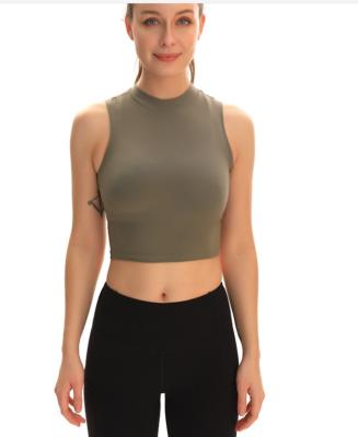 China 2021 Women Workout QUICK DRY Clothing Sports Fitness Wear Fabric Good Quality Yoga High Neck Crop Top for sale