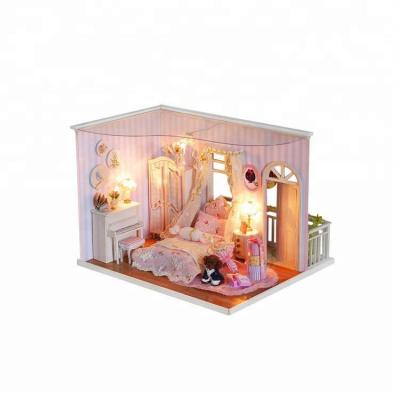 China Wooden Dollhouse Toy Christmas Village Gift Beautiful Funny Princess Educational Toy With Light,Kids Craft Kits Wholesale for sale