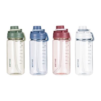 China Wholesale Viable 1L 2L Portable Outdoor Water Bottle With Straw Plastic Water Bottle Sports Drinking Plastic Water Bottle for sale