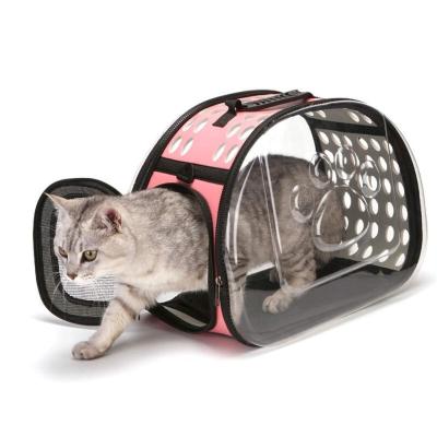 China Outdoor Portable Airline Stored Approved Mesh Window Dog Harness Travel Transparent Outdoor Pet Cage for sale