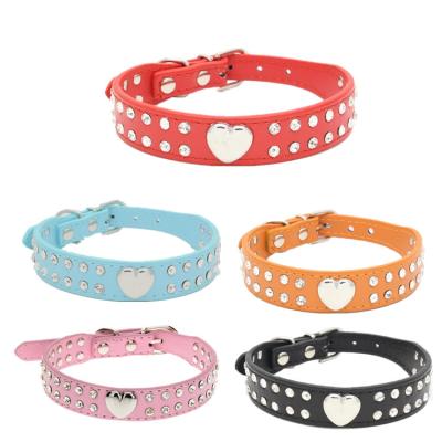 China Personalized Shiny Double Drainage Peach Heart Pet Collar Cat Dog Collar Pu Dog Chain Pet Supplies for sale