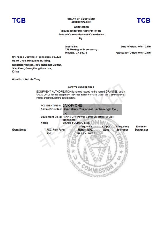 FCC - Shenzhen Coswheel Technology Co., Ltd.