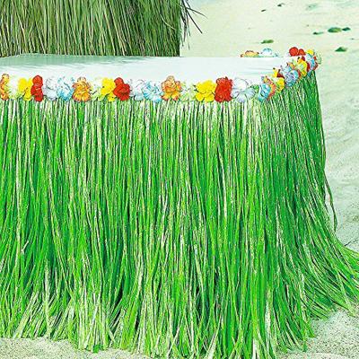 China Polyester Hawaiian Party Table Decoration Green Grass Table Skirts for sale