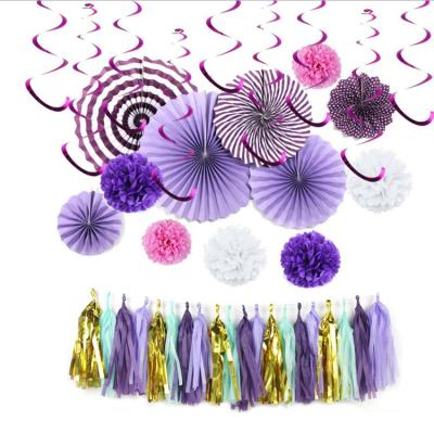 China Purple Tissue Paper Fan Party Suppies Tissue Pom Hanging Paper Poms Dangling Swirls Paper Tassels Set For Birthday Party for sale