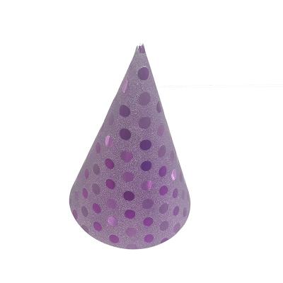 China Purple Dot Paper Birthday Party Supplies Cute Clown Paper Cone Cap Baby Hat for sale