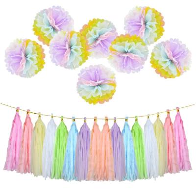 China Decoration Home Party Decoration Paper Pom Poms and Hanging Tissue Paper Tassels for sale