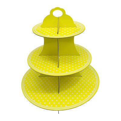 China Foldable Party DIY Round Display Stand Three-Layer Paper Cardboard Cake Paper Stand for sale