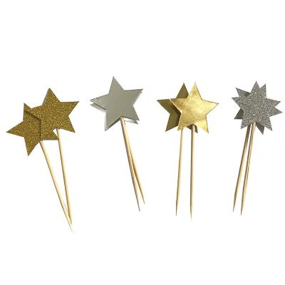 China Gold Foil Holographic Ribbon Star Shaped Food Picks Cake Toppers for sale