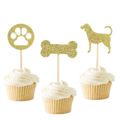 China Dog Cupcake Toppers Gold Puppy Cupcake Toppers Decorating Paper Supplies for Pet Theme Birthday Party for sale