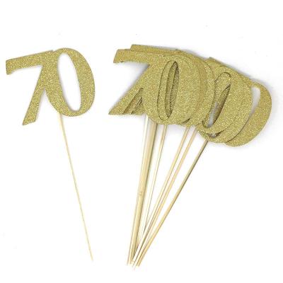 China Paper Number 70 Gold Glitter Double Sided Centerpiece Real Sticks DIY Reunions, Birthdays, and Anniversaries for sale