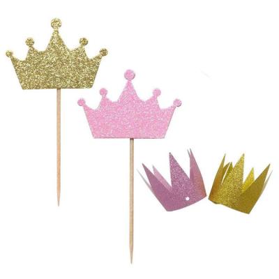 China Pink and Gold Crown Cupcake Toppers Picks Crown Hats Baby Shower Wedding Party Paper Decorations for sale