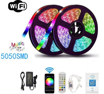 China Residential App Kit Full Music Sync Voice Controlled Google Home Alexa Tuya 5050 5M Waterproof wifi 10m RGB LED Smart Strip Light for sale