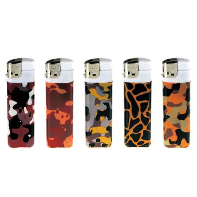 China PE label Double color pusher Classic Disposable Refillable electric lighter cigarette flint lighter ISO quanltity Lighter for sale