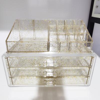 China Viable Acrylic Glitter Makeup Organizer With Drawer Display Box Jewelry Organizer Stackable Makeup Holder Cosmetic Stand for sale