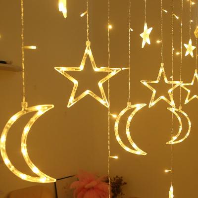 China 138 Led Window Light Ramadan Holiday Lighting Wedding Kids Room Star Moon Curtain String Light Indoor Outdoor for sale