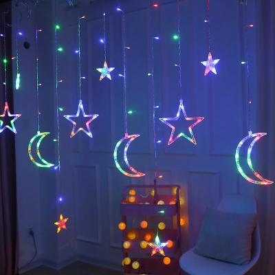 China Indoor Outdoor Twinkle LED Moon Curtain String Lights EID Mubarak Window Christmas Decor Star for sale