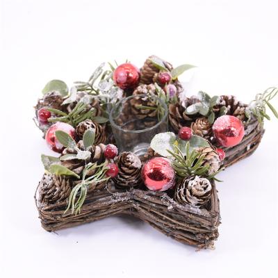 China Handmade Natural Christmas Decoration BSCI Supplier Hardware Christmas Candle Holder Wreath for sale