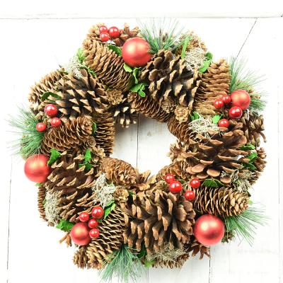 China Festival decoration natural indoor natural wood pinecones artificial berry and red ball ornament BSCI SMETA garland for sale