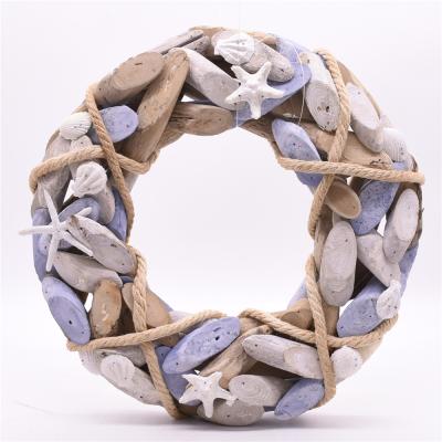 China Beautiful Colorful Marine Ocean Style Blue Color With Wooden Material Shell And Starfish Garland for sale