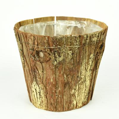 China New Europe Pine Wood Bark Craft Planter BSCI Design Home Natural Flower Pot for sale