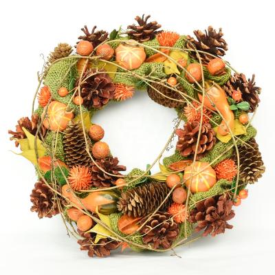 China Wholesale artificial pinecone handmade home harvest festival craft gift BSCI pumpkins decoration pumpkin garland for sale