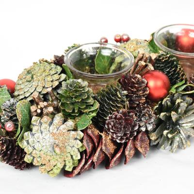 China Christamas Home Decoration BSCI Natural Pine Cones Craft Home Decoration Handmade Christmas Candle Holder for sale