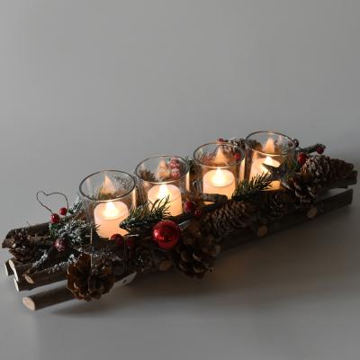 China Europe BSCI 4 cup tealight candlestick natural wood pinecone decorative candle holder for sale