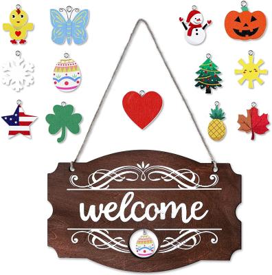 China Europe Amazon Amazon Hot Sale Home Front Door Wooden Decor Welcome Sign Interchangeable Seasonal Porch Decor for sale