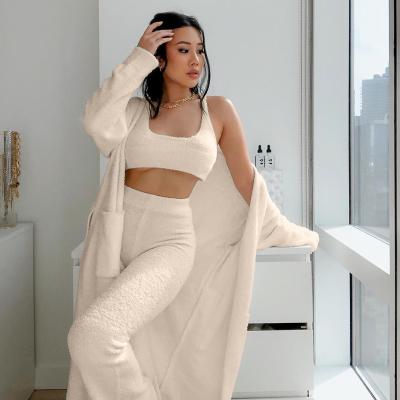 China 2021 Autumn Breathable Winter Warm Casual Lounge Wear Solid Full Body Belted Sleepwear Breathable Women Push Up Knitted Bathrobes for sale