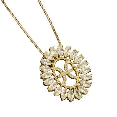 China New Arrivals Environmental Friendly Gold Plated Cubic Zircon Crystal Zodiac Pendant Necklace Round Zodiac Sign Necklace for sale