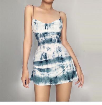 China 2021 New Anti-wrinkle women's clothing French lazy waist tight-fitting women skirt fashion tie dye pleated suspender sexy casual outfits for sale