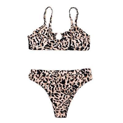 China Hot Style Women's Swimwear Slit Swimsuit Leopard Print Breathable Bikini For Sale for sale