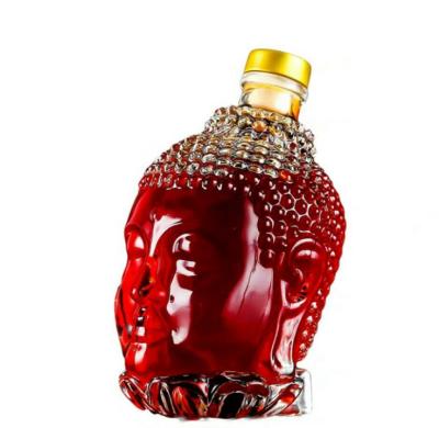 China Custom Creative Vintage Wine Liquor Bottle Crystal Whiskey Glass Premium Buddha Shaped Bottle for sale