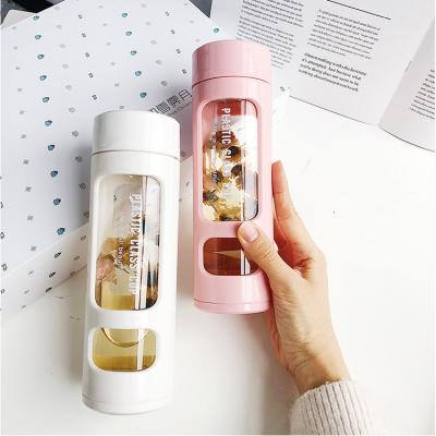 China Pyrex Borosilicate Water Bottles Water Bottle Doubles Wall Hot Water Bottle Glass Custom Drinks With Cover 400ml for sale