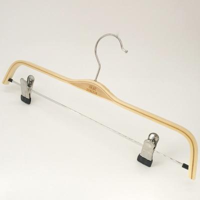 China Eco-friendly Wooden Hanger Cheap Price Pants Skirts Brand Wooden Trouser Hanger With Clips for sale