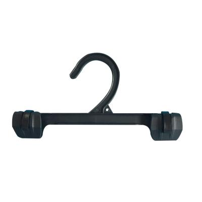 China Black Plastic Eco-friendly Plastic Wool Pants Hanger With Hook Snap Handle Hanger Kids And Children Pants Hangers for sale