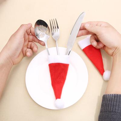 China For Home Pocket Christmas Cutlery Holders Silverware Hats Christmas Dinnerware Decorative Knife Fork Storage Bags Christmas Ornament for sale