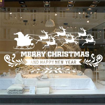 China Window Sticker White Color Christmas Santa And Faithful Deer Window Sticker Decorated The House For Christmas And Happy New Year for sale