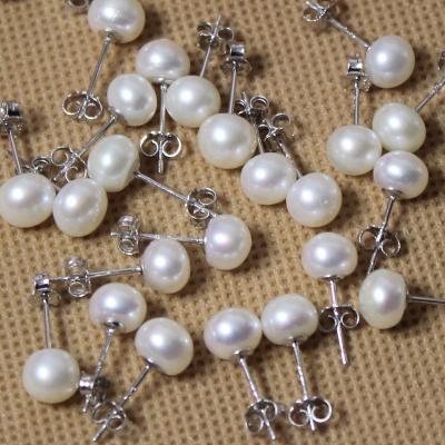 China Wholesale CLASSIC natural pearl stud earrings, 925 silver studs for sale