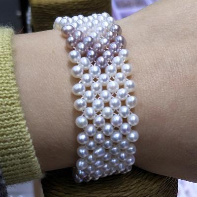 China Wholesale Good Quality CLASSIC Natural Handmade Woven Freshwater Pearl Bracelet, Silver Clasp, Custom Designs Available for sale